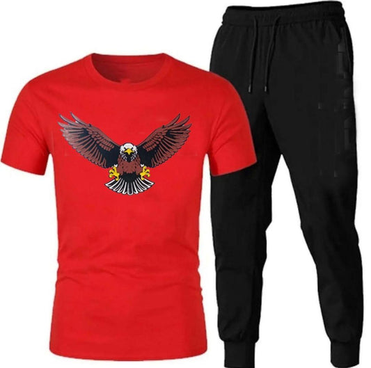 Men’s Eagle Print Track Suit – Cotton T-Shirt & Trouser Set ShopiRivo