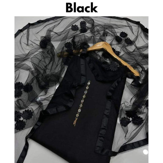 3 Pcs Women's Unstitched Katan Silk Plain Suit ShopiRivo