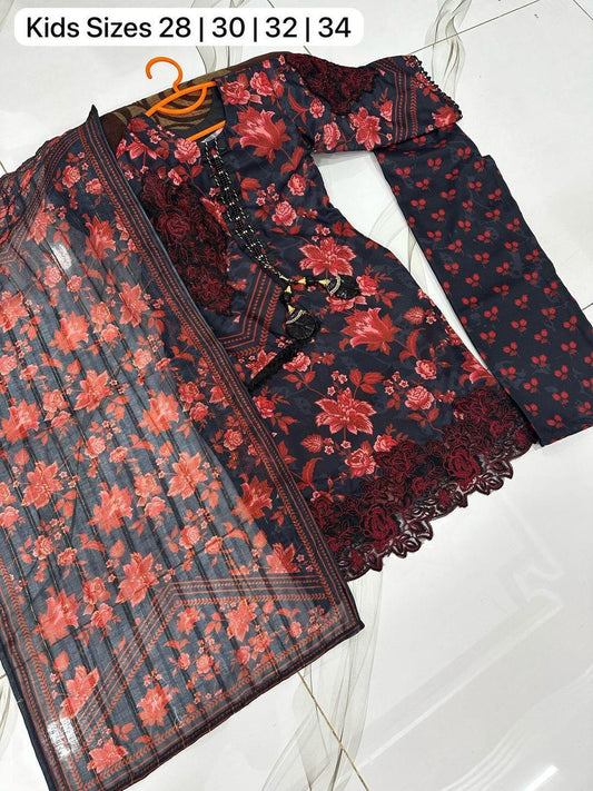 Charming Girl's 3 Pcs Printed Stitched Lawn Suit with Dupatta ShopiRivo