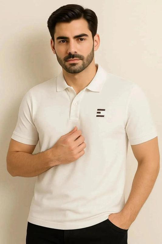 Men's Classic White Polo Shirt – Premium Cotton Casual Wear (EW-001045) ShopiRivo