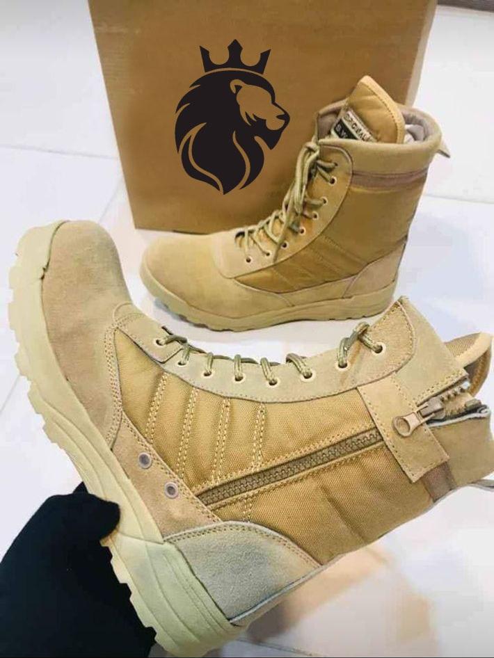 Men's Long Army Boots, Beige Swat ShopiRivo