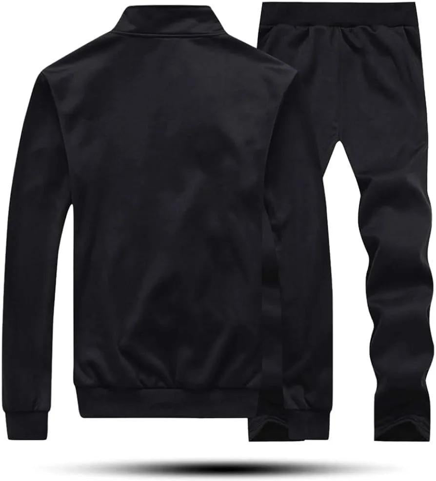 Men’s Black Fleece Track Suit – 2 Pcs Plain Collar Outfit for Sports & Casual Wear ShopiRivo