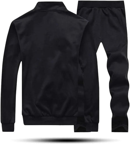 Men’s Black Fleece Track Suit – 2 Pcs Plain Collar Outfit for Sports & Casual Wear ShopiRivo