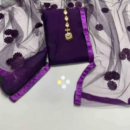 3 Pcs Women's Unstitched Katan Silk Plain Suit ShopiRivo