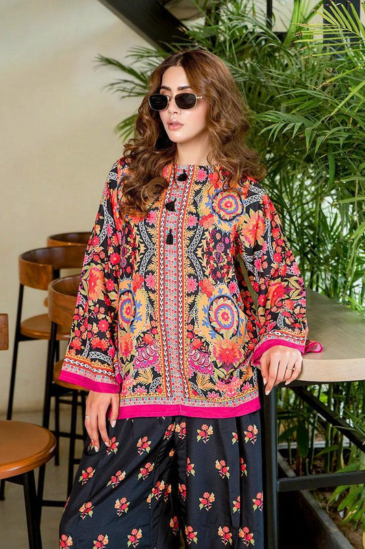 Women's 2 Piece Digital Printed Air-Sleeves Shirt with Flapper ShopiRivo