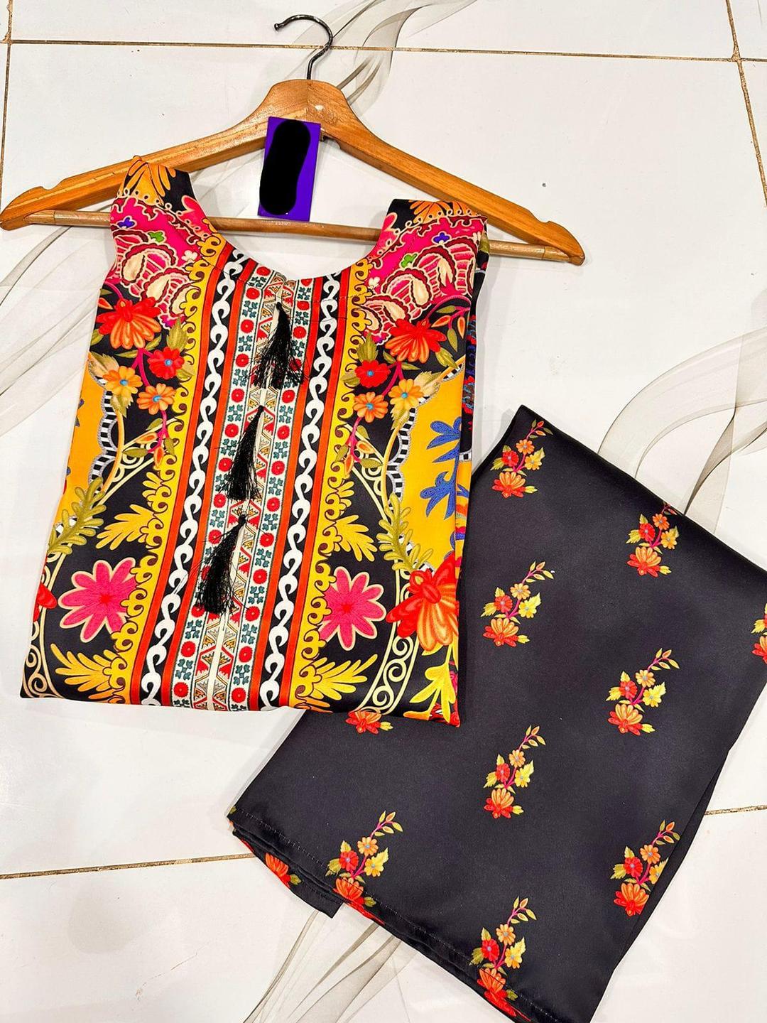 Women's 2 Piece Digital Printed Air-Sleeves Shirt with Flapper ShopiRivo