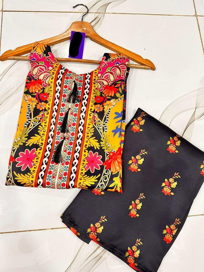 Women's 2 Piece Digital Printed Air-Sleeves Shirt with Flapper ShopiRivo