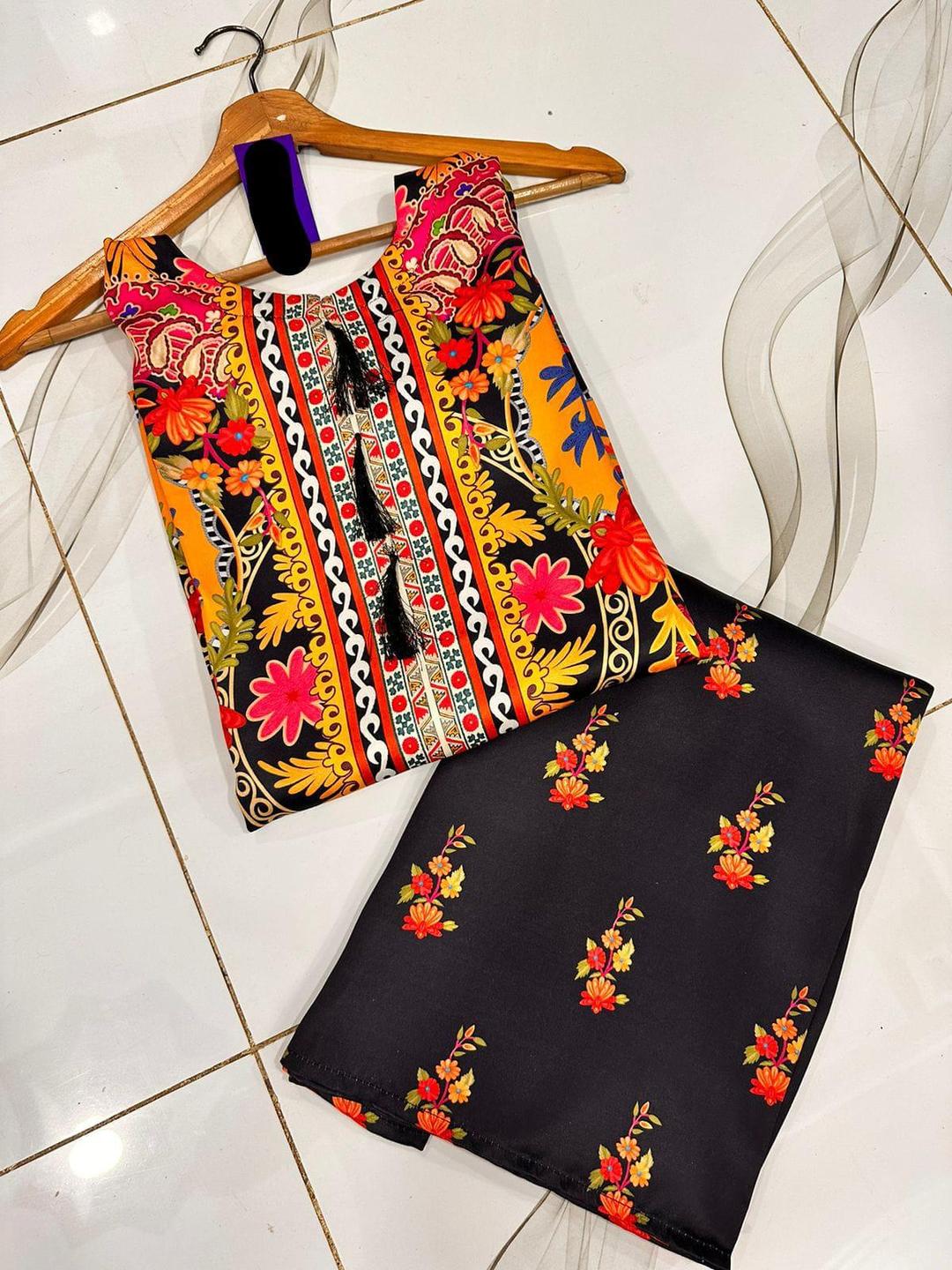 Women's 2 Piece Digital Printed Air-Sleeves Shirt with Flapper ShopiRivo