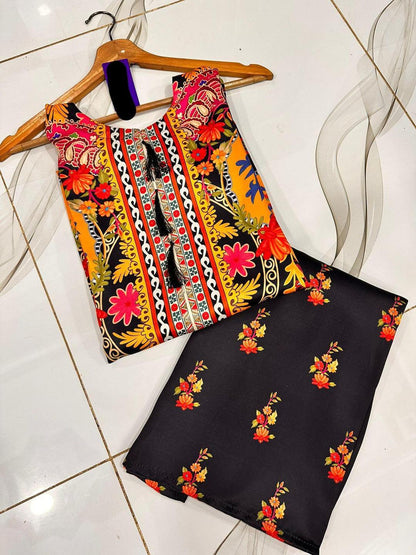 Women's 2 Piece Digital Printed Air-Sleeves Shirt with Flapper ShopiRivo