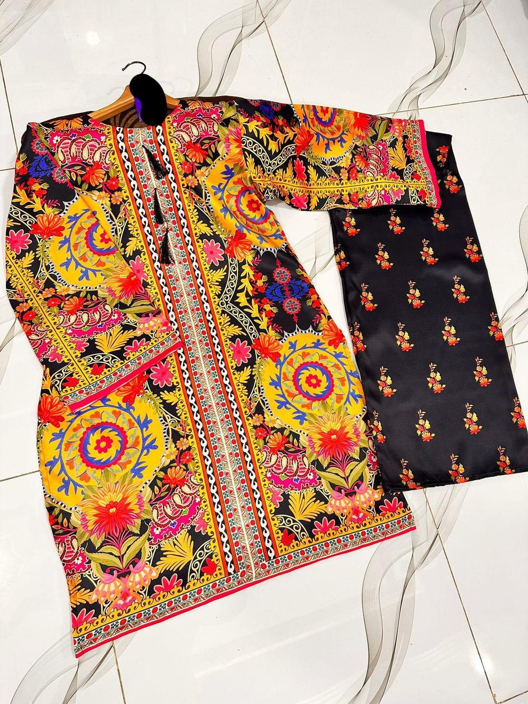 Women's 2 Piece Digital Printed Air-Sleeves Shirt with Flapper ShopiRivo