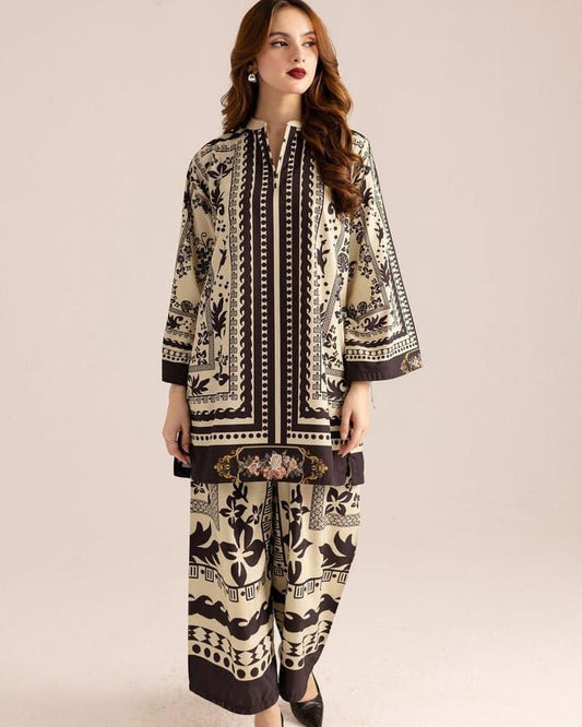 Women's 2 Piece Stitched Printed Co-Ord Set - Shirt & Trouser ShopiRivo