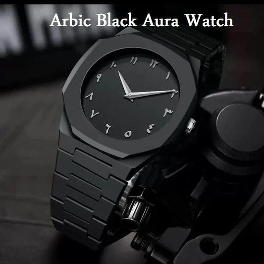 Black Arabic Aura Men’s Luxury Watch – Carbon Fiber Quartz Timepiece ShopiRivo