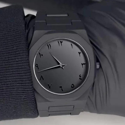 Black Arabic Aura Men’s Luxury Watch – Carbon Fiber Quartz Timepiece ShopiRivo