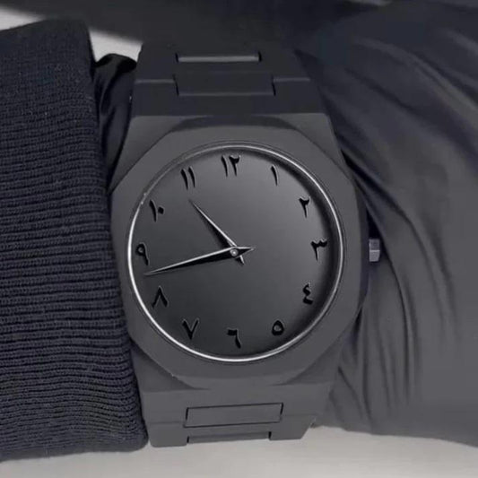 Black Arabic Aura Men’s Luxury Watch – Carbon Fiber Quartz Timepiece ShopiRivo