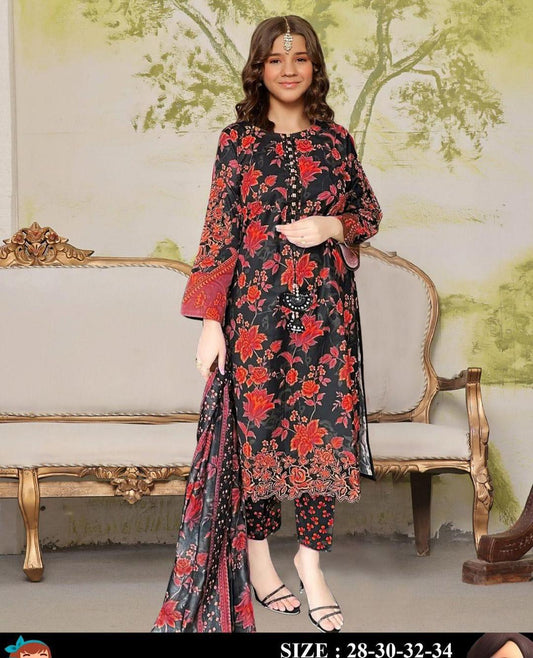 Charming Girl's 3 Pcs Printed Stitched Lawn Suit with Dupatta ShopiRivo