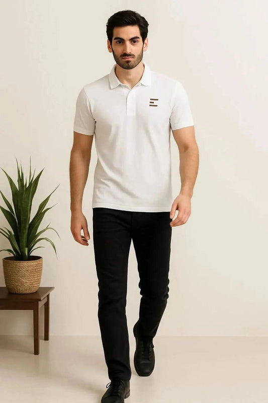 Men's Classic White Polo Shirt – Premium Cotton Casual Wear (EW-001045) ShopiRivo