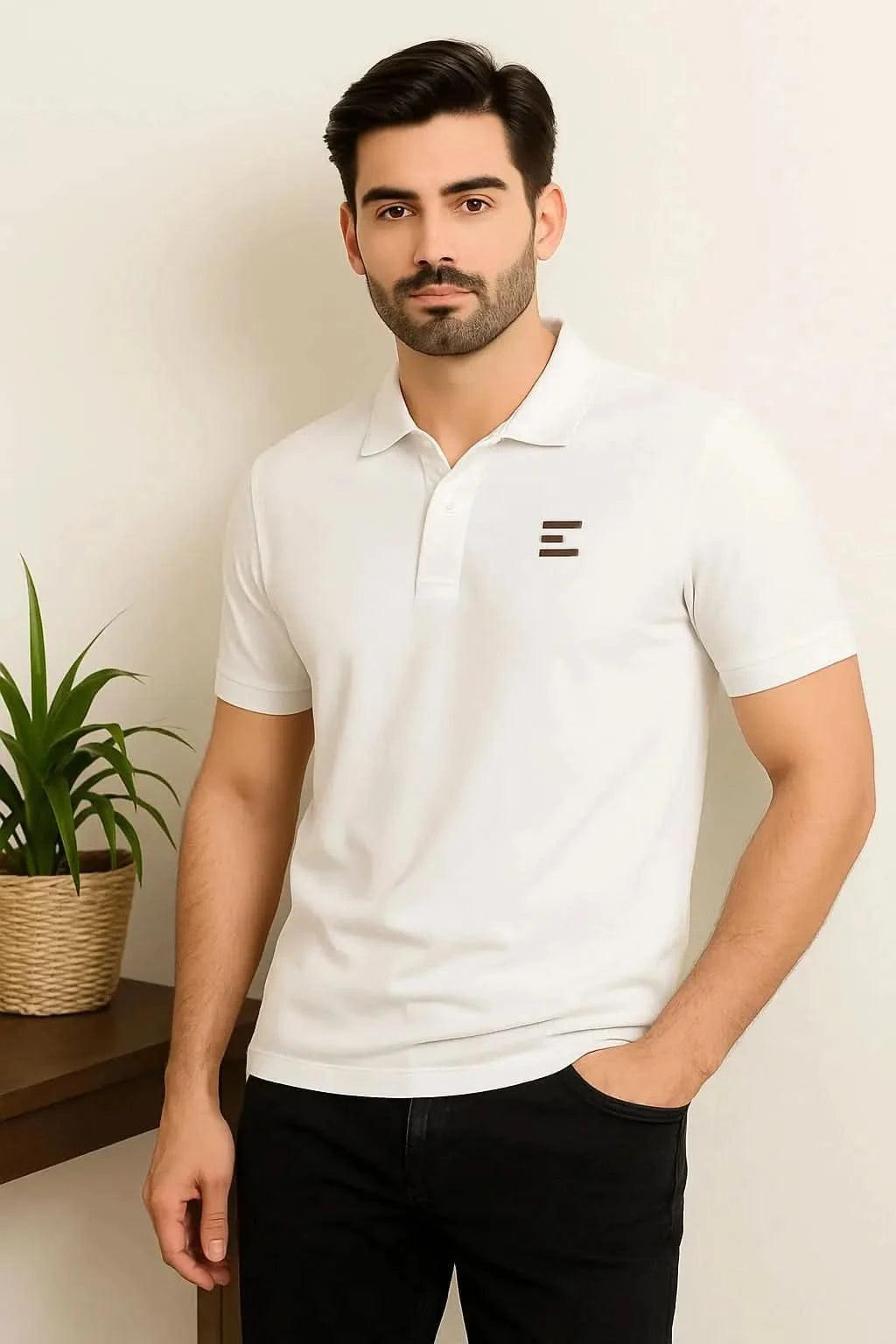 Men's Classic White Polo Shirt – Premium Cotton Casual Wear (EW-001045) ShopiRivo