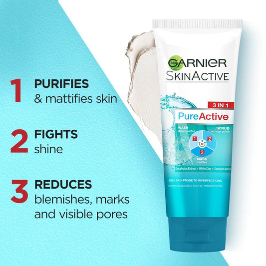 Garnier Whitening Pure Active 3 in 1 Face Wash – 100ml ShopiRivo