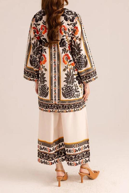 Women's 2 Piece Stitched Printed V-Neck Shirt with Plain Trouser Set ShopiRivo