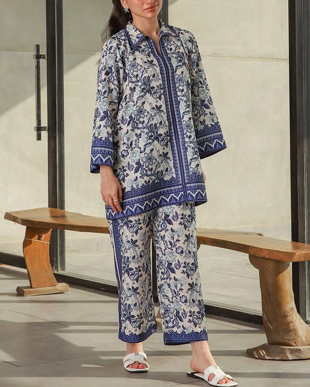 Stylish Printed Shirt & Trouser Set for Women – 2 Piece Dress ShopiRivo