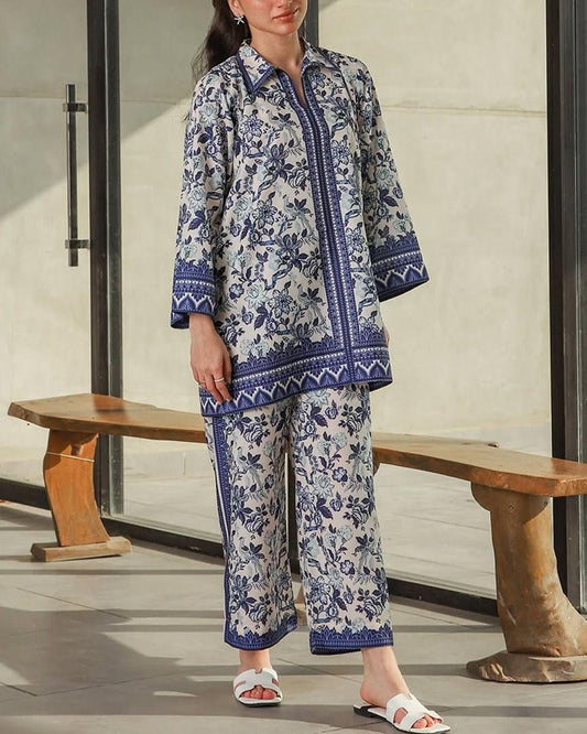 Stylish Printed Shirt & Trouser Set for Women – 2 Piece Dress ShopiRivo