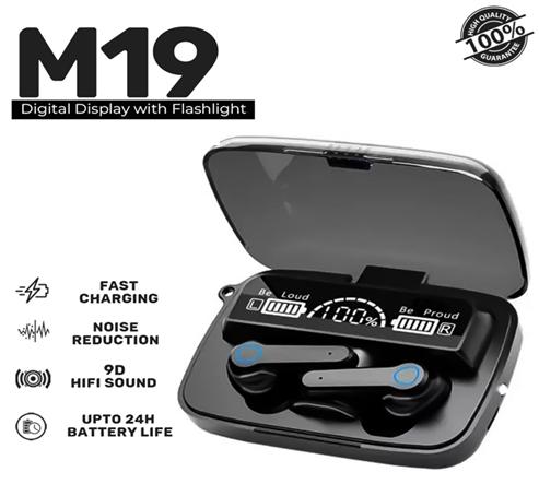 M19 TWS Wireless Bluetooth 5.1 Earbuds with Touch Control, Microphone & Flashlight – 12H Battery Life ShopiRivo