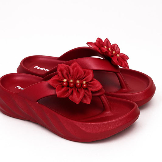 Stylish Red Women's Casual Sandals – Ladies 1201, Lightweight & Comfortable Everyday Slides ShopiRivo