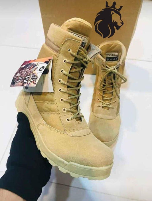 Men's Long Army Boots, Beige Swat ShopiRivo