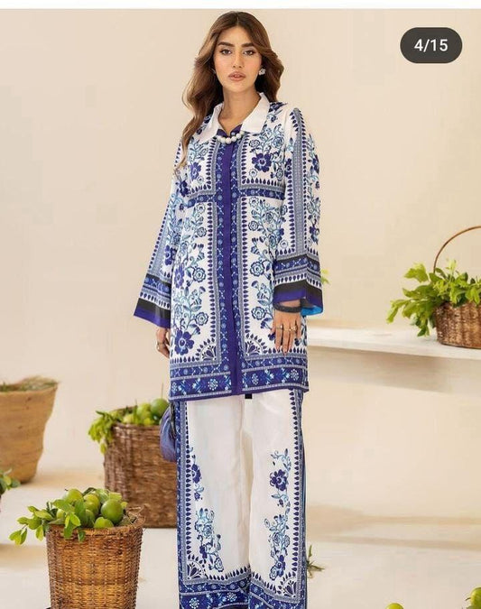 Women's White Silk 3 Piece Suit with Digital Print & Dupatta ShopiRivo