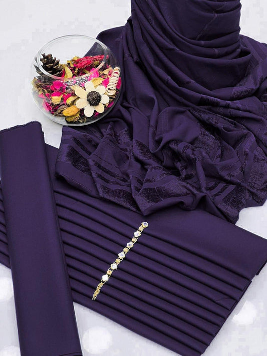 3 Pcs Women's Unstitched Plain Suit ShopiRivo