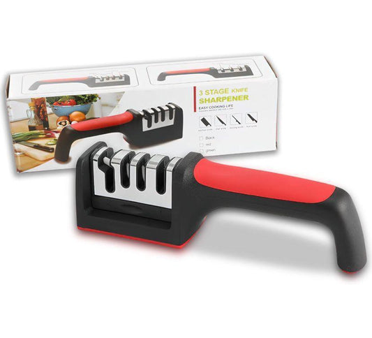 Professional 3-Stage Knife Sharpener – Manual Kitchen Blade Sharpening Tool for All Knives ShopiRivo