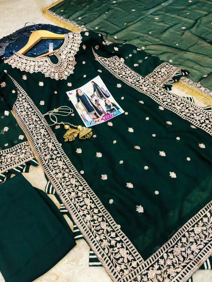 Women’s 3 Piece Stitched Crinkle Chiffon Embroidered Suit with Dupatta ShopiRivo