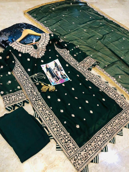 Women’s 3 Piece Stitched Crinkle Chiffon Embroidered Suit with Dupatta ShopiRivo