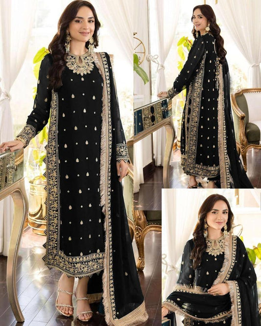 Women’s 3 Piece Stitched Crinkle Chiffon Embroidered Suit with Dupatta ShopiRivo