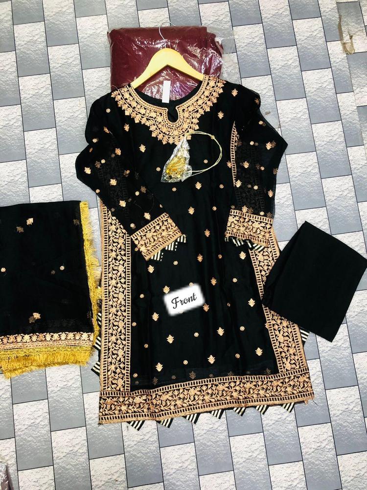Women’s 3 Piece Stitched Crinkle Chiffon Embroidered Suit with Dupatta ShopiRivo