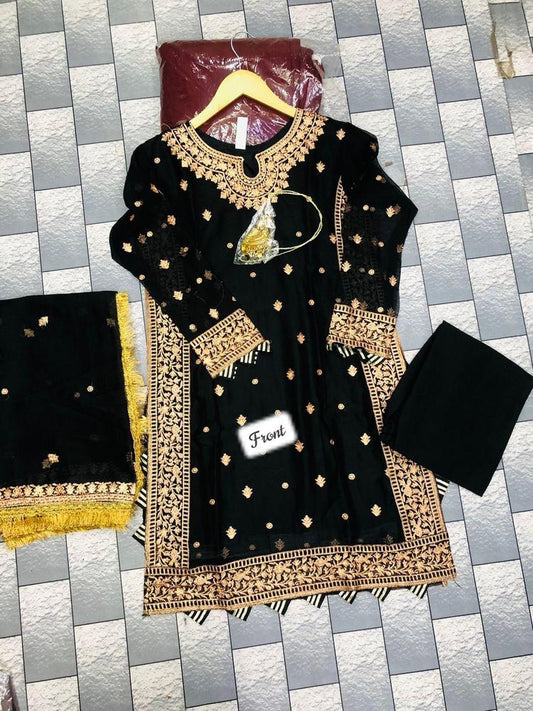 Women’s 3 Piece Stitched Crinkle Chiffon Embroidered Suit with Dupatta ShopiRivo