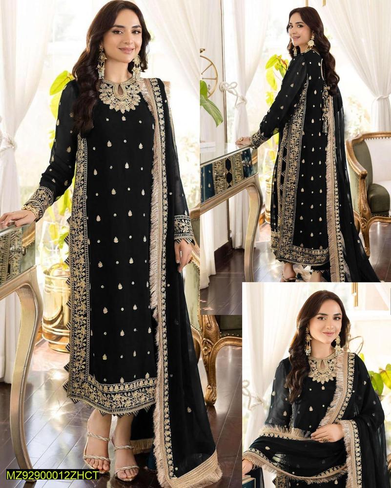 Women’s 3 Piece Stitched Crinkle Chiffon Embroidered Suit with Dupatta ShopiRivo