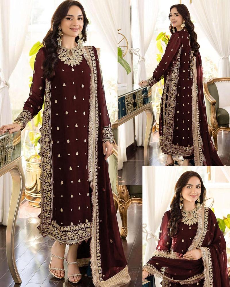 Women’s 3 Piece Stitched Crinkle Chiffon Embroidered Suit with Dupatta ShopiRivo