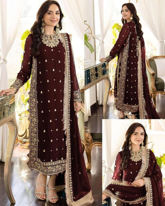 Women’s 3 Piece Stitched Crinkle Chiffon Embroidered Suit with Dupatta ShopiRivo