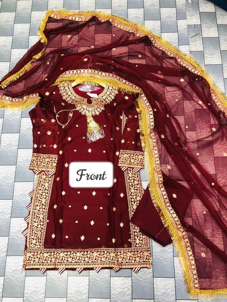 Women’s 3 Piece Stitched Crinkle Chiffon Embroidered Suit with Dupatta ShopiRivo