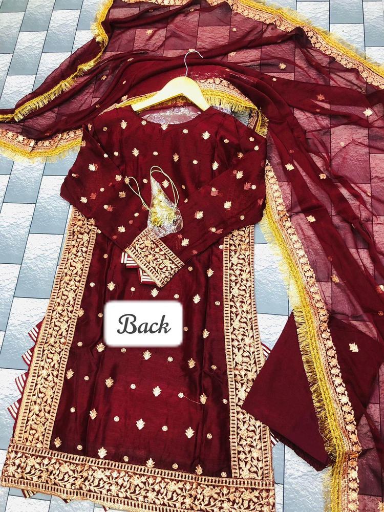 Women’s 3 Piece Stitched Crinkle Chiffon Embroidered Suit with Dupatta ShopiRivo