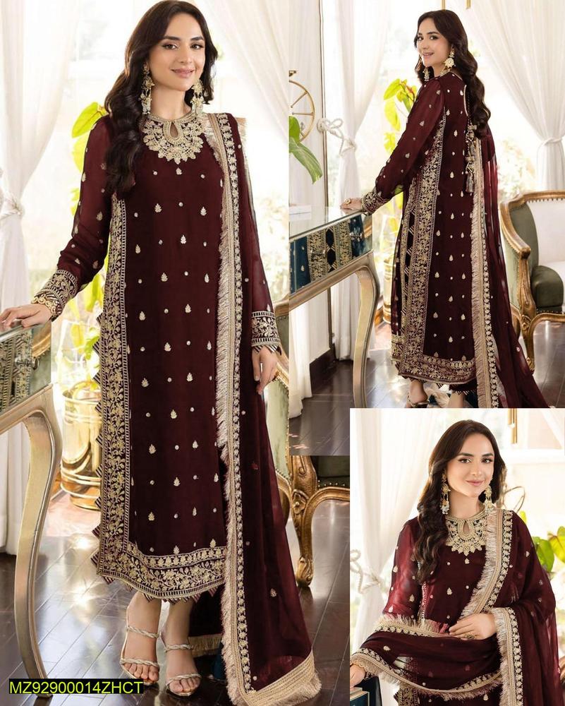 Women’s 3 Piece Stitched Crinkle Chiffon Embroidered Suit with Dupatta ShopiRivo