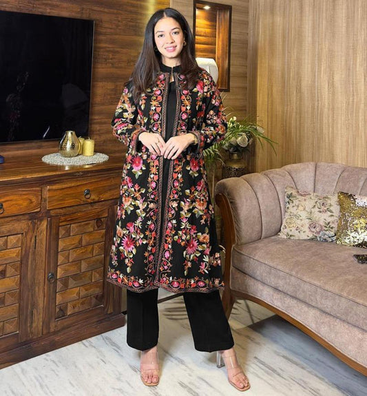 Women's 3 Piece Stitched Katan Silk Embroidered Gown Suit with Dupatta ShopiRivo