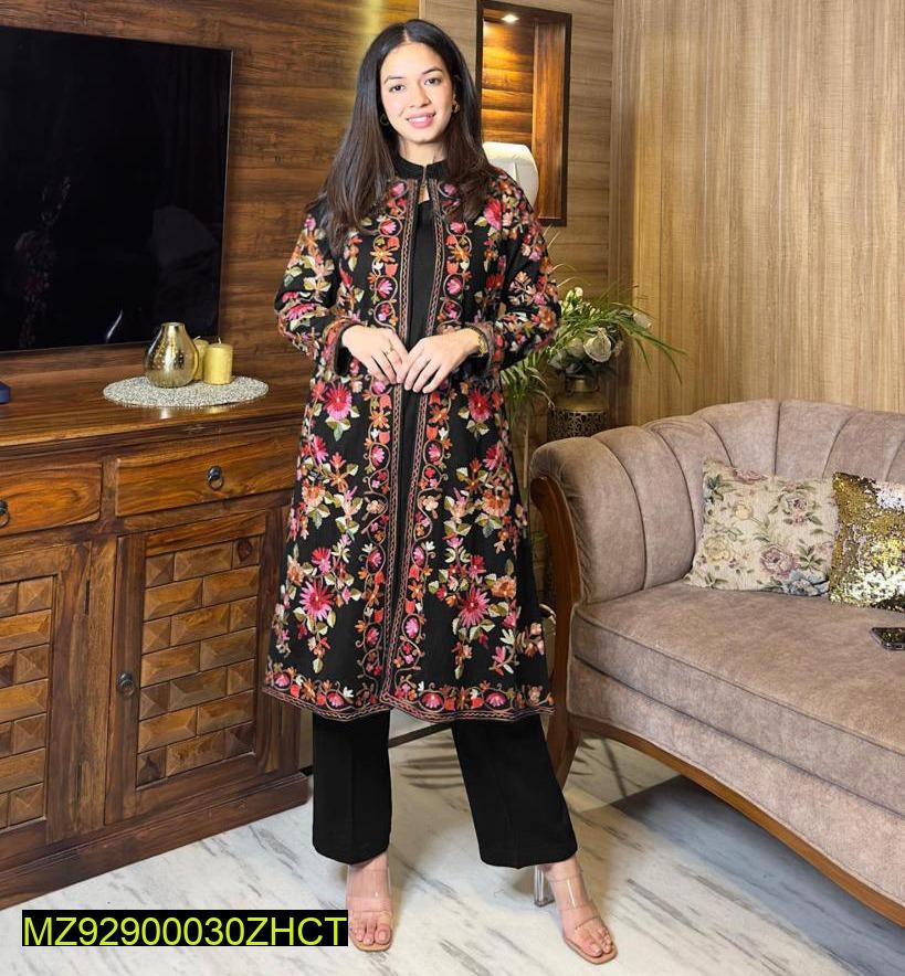 Women's 3 Piece Stitched Katan Silk Embroidered Gown Suit with Dupatta ShopiRivo
