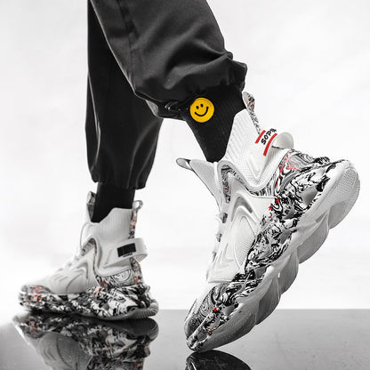 Guofeng Shoes Men&#039;s Fashionable Shoes Winter Basketball Men&#039;s Shoes New Fashionable High-top Cotton Shoes Fleece Blade Youth Sneakers
