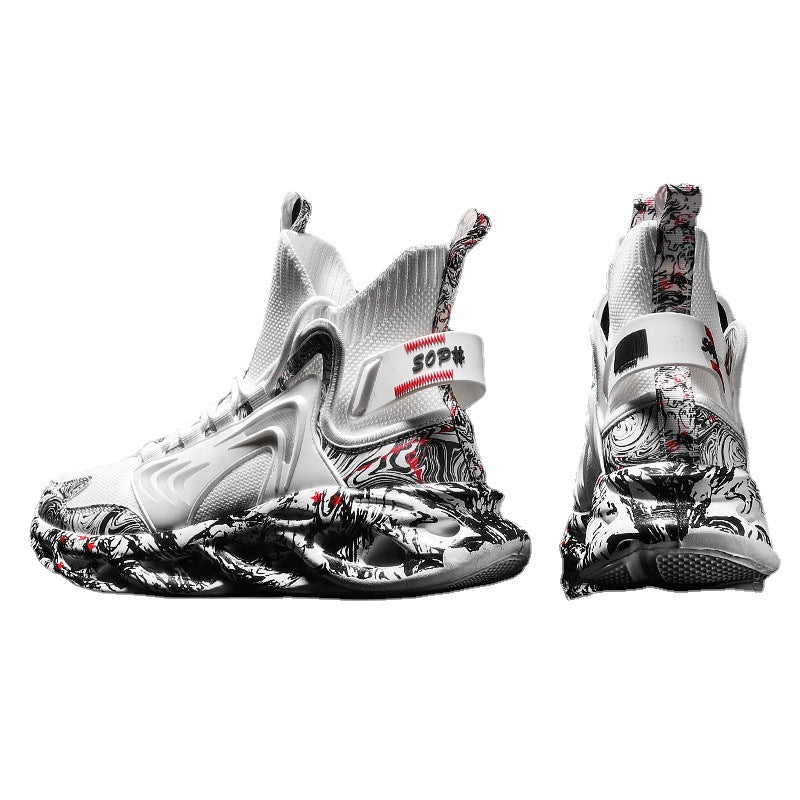 Guofeng Shoes Men&#039;s Fashionable Shoes Winter Basketball Men&#039;s Shoes New Fashionable High-top Cotton Shoes Fleece Blade Youth Sneakers